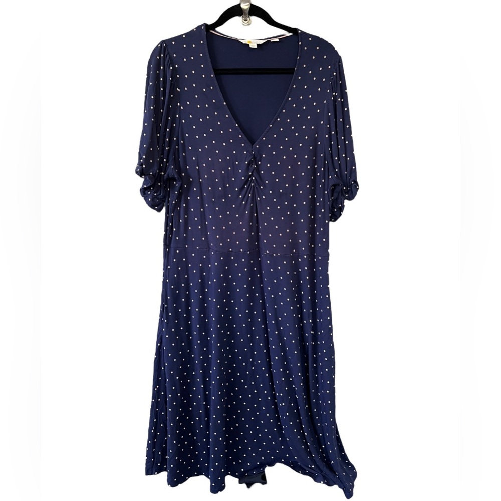 Boden Women Polka Dot V Neck Short Sleeve Jersey Dress Size 16/18 (L)